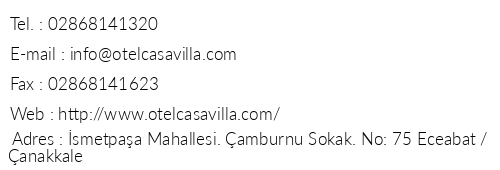 Hotel Casa Villa telefon numaralar, faks, e-mail, posta adresi ve iletiim bilgileri